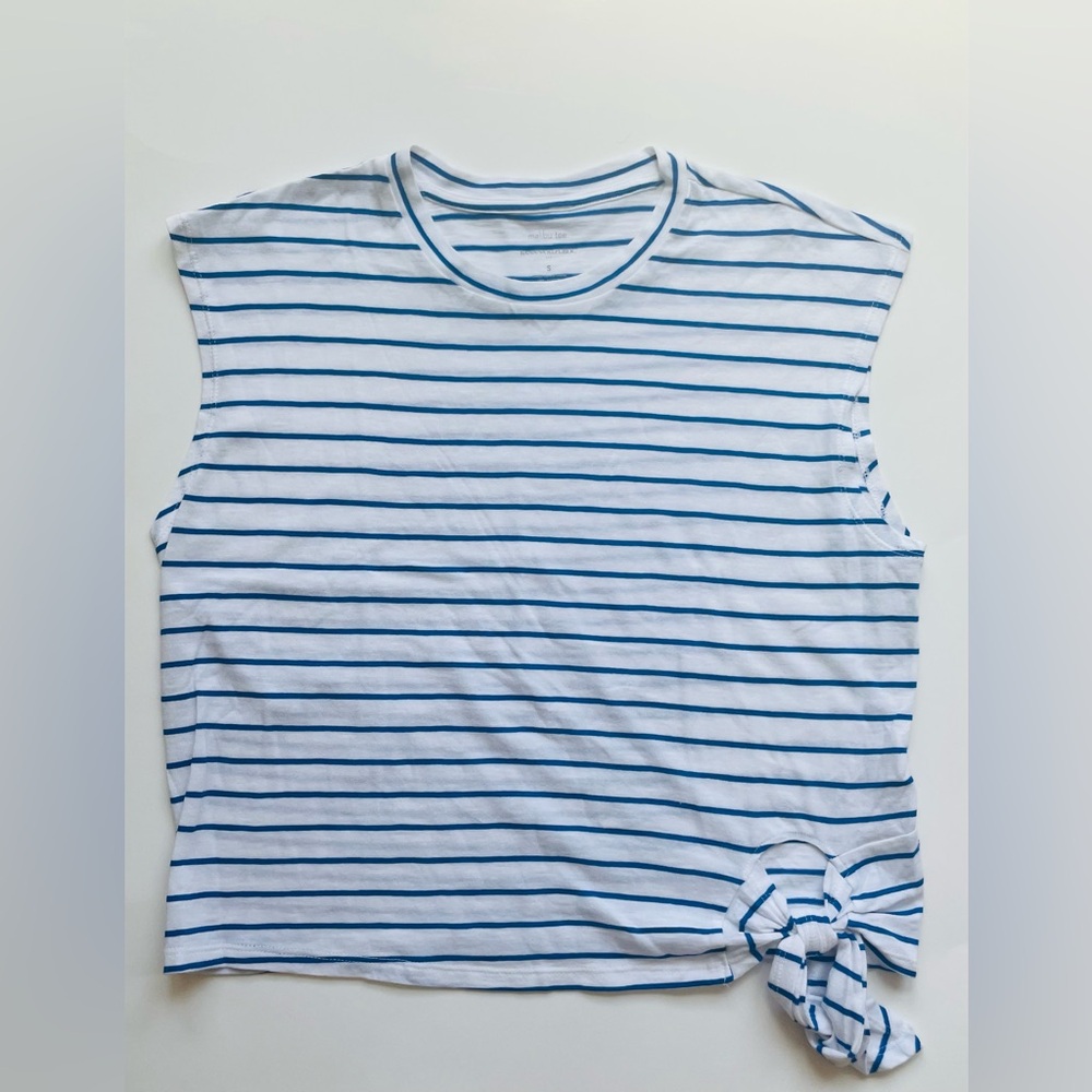 NWT Banana Republic White & Blue Striped Cotton Slub T-shirt SMALL